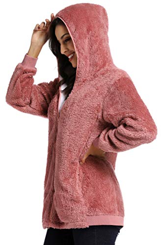Fleece Coat for Women,Women's Oversized Zip Up Hooded Jacket Winter Plus Size Sherpa Coat - color: Apink, size: X-Large