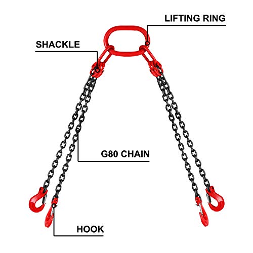 VEVOR Chain Sling 5/16 Inch X 5 Ft Chain Sling for Engine Hoist G80 Alloy Steel Lifting Sling Chains 3 Ton with 4 Leg Grab Hooks - size: 5/16 Inch x 5 FT