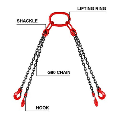 VEVOR Chain Sling 5/16 Inch X 5 Ft Chain Sling for Engine Hoist G80 Alloy Steel Lifting Sling Chains 3 Ton with 4 Leg Grab Hooks - size: 5/16 Inch x 5 FT