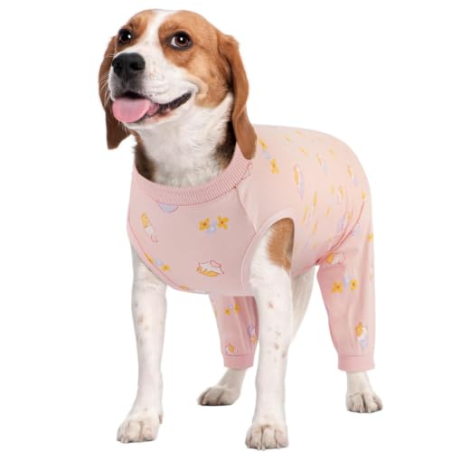Kuoser Dog Recovery Suit with Anti Licking Rear Leg Sleeve, PinkCake M - color: PinkCake, size: Medium (Back Length: 34cm / 13.38")