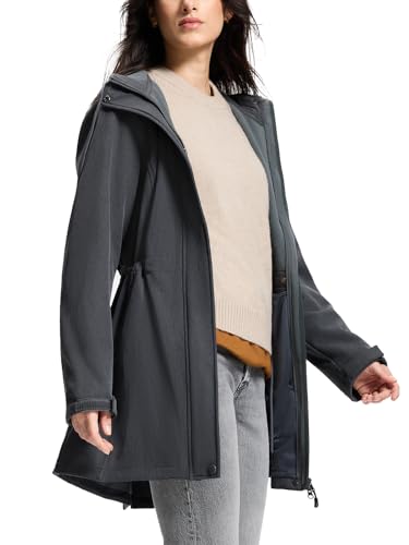 SaphiRose Women's Waterproof Rain Jacket with Fleece Lining Hooded Windbreaker Long Warm Outdoor Softshell Coat - color: Dark Grey, size: XX-Large