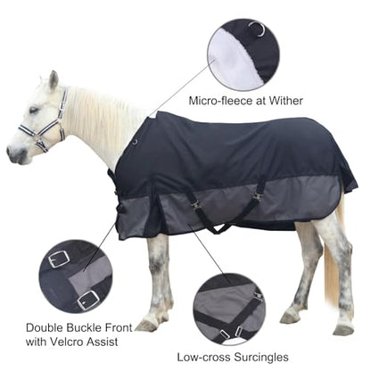 1200D Horse Blanket, 0g No-Fill Waterproof Turnout Rain Sheet - color: Black Grey, size: 75"
