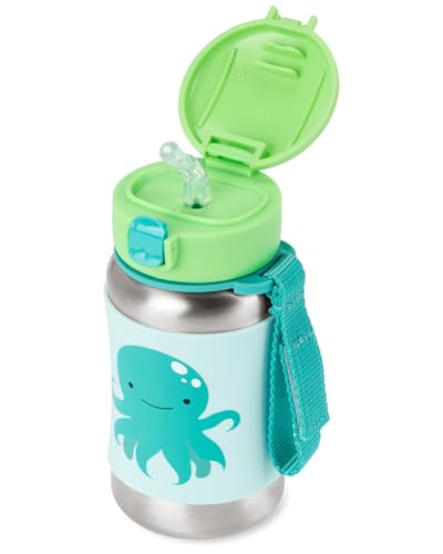 Skip Hop Toddler Sippy Cup with Straw, Zoo Stainless Steel Straw Bottle, Octopus - color: Octopus