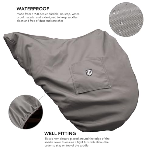 Harrison Howard Premium English Saddle Cover, Waterproof & Breathable Fleece-Lined Protective Saddle Cover - color: Charcoal Grey, size: Dressage-One Size