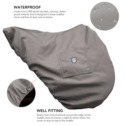 Harrison Howard Premium English Saddle Cover, Waterproof & Breathable Fleece-Lined Protective Saddle Cover - color: Charcoal Grey, size: Dressage-One Size