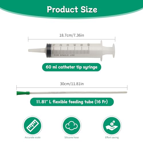 Lamb and Goat Kid Feeding Kit 2-Clear Tube (16 FR), 1-Syringe 60ml Reusable Drench Goat Syringe for Lamb, Dog, Sheep,Piglet,Rabbit Feeding