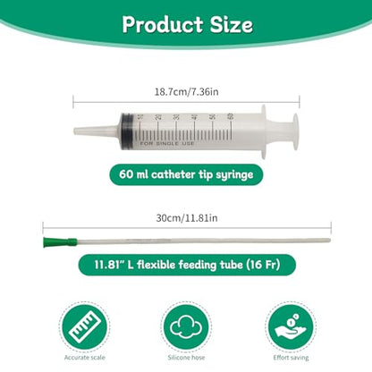 Lamb and Goat Kid Feeding Kit 2-Clear Tube (16 FR), 1-Syringe 60ml Reusable Drench Goat Syringe for Lamb, Dog, Sheep,Piglet,Rabbit Feeding