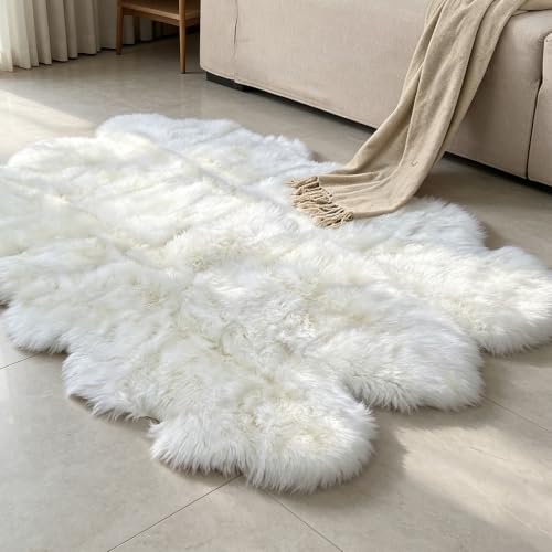 Champlus Genuine Australian Merino Sheepskin Rug, 5x7 ft Sheep Skin Rug, Lambskin Area Rug, 6-Pelt, White - size: 5' x 7' (Oblong)