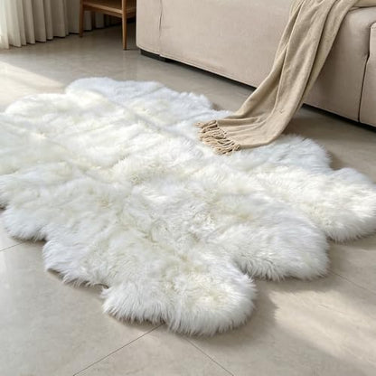 Champlus Genuine Australian Merino Sheepskin Rug, 5x7 ft Sheep Skin Rug, Lambskin Area Rug, 6-Pelt, White - size: 5' x 7' (Oblong)