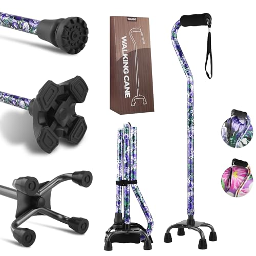 LIXIANG Walking Canes Stablize Women Quad Canes for Seniors & Adults Foldable Adjustable for Men & Women Heavy Duty Freestanding Cane for People with Leg Injuries 3 footings - color: Violet