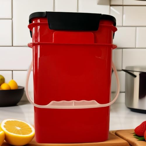House Naturals 4 Gallon Square Food Grade Plastic Bucket with Lid, Made in USA (Pack of 2) BPA Free (Red) - color: Red