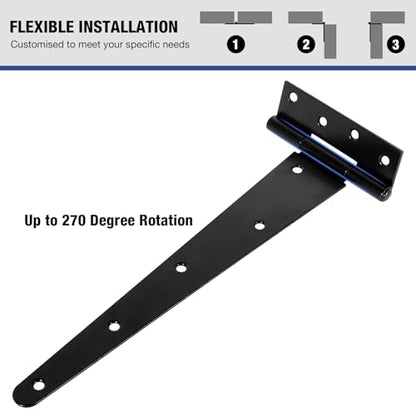 TDCHINGES T Strap Black Gate Door Hinges 12 Inch for Barn Shed 2.5mm 2 Pack - size: 2Pack-12inch