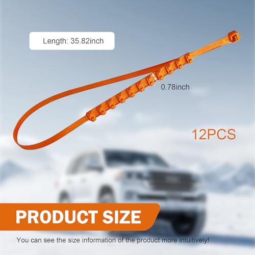 12 PCS Car Snow Tire Chains, Spiral Anti-skid Traction Straps, Portable Adjustable Zip Tie Tire Chain for Winter, Ice & Sand & Mud Emergency Accessory for Cars SUVs Trucks (Orange)