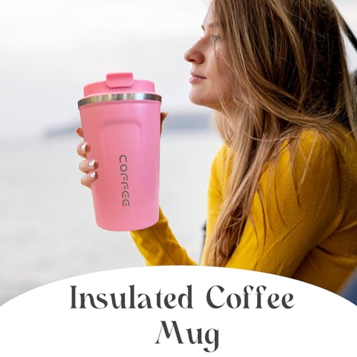 Insulated Travel Coffee Mug, Stainless Steel Coffee Cup with Leakproof Lid - color: 2nd-Pink, size: 12 Ounces