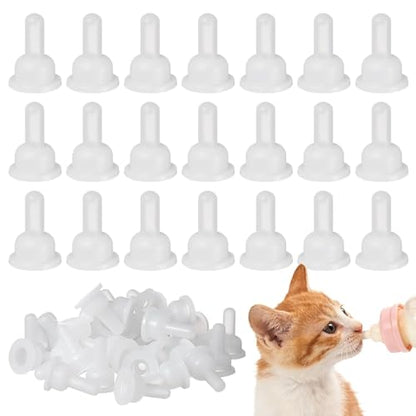 Homoyoyo 40-Pack Replacement Bottle Nipples Cat - Silicone Pet Nursing Nipples Nurser Silicone Replacement Pacifiers for Kitten and Puppy Small Animals, Bunny Feeding Bottle White 0.98X0.63 Inch