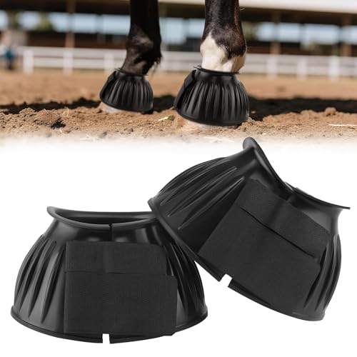 1 Pair Horse Bell Boots - No-Rub Design for Hoof Protection, Shock-Absorbing Rubber, Quick Hook & Loop Closure, Turnout & Training Use
