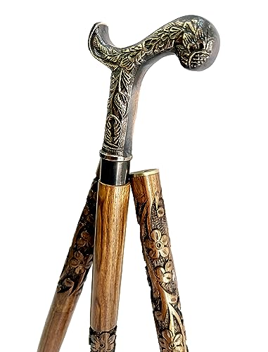 “Elegant Wooden Walking Stick with Handcrafted Floral Brass Handle – Stylish Men’s & Women’s Cane for Walking Support, Gifts & Everyday Use”