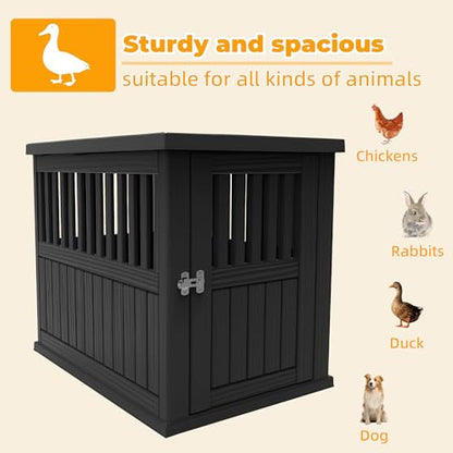 Vixzen Outdoor Duck House, PP Resin Poultry Shelter, Black - color: Black, size: 29.7"L x 21.3"W x 25.3"H