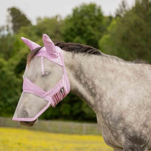Equinavia Algard Horse Fly Mask with Nose Cover, Soft Mesh Full Face Design - color: Sweet Pink, size: Cob