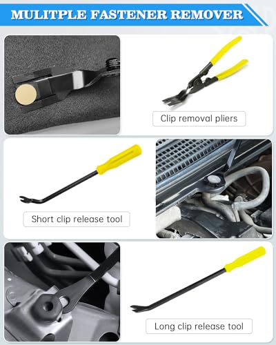 Poraxy 19Pcs Trim Removal Tool,Car Panel Door Audio Trim Removal Tool Kit, Auto Clip Pliers Fastener Remover Pry Tool Set with Storage Bag - color: Yellow