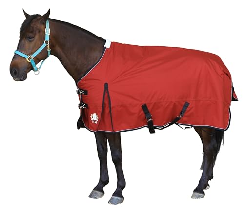 T TEKE Ultimate Turnout Sheet for Horses, 1050D Ballistic Nylon Outer, No Filling - color: Burgundy w/Black trim & Silver Piping, size: 78"