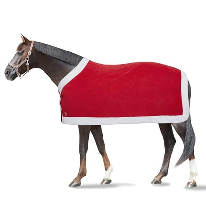 HORZE Santa Christmas Fleece Horse Cooler Blanket with Faux Fur - Red - 75 in - size: 75 in