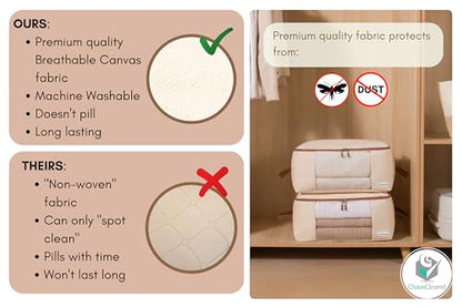 Chaos Cleared Canvas Storage Bags Designer Organizer for Clothing 2 Pack – Clothes Organizers for sweaters, clothing, garment, bedding, quilt, linens, large bag with zip & window, mothproof - size: Clothing Bag 2 Pack