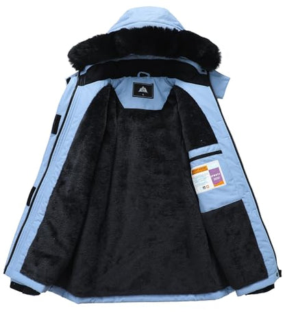 MOERDENG Women's Ski Jacket Waterproof Warm Winter Coat - color: Denim Blue, size: Small