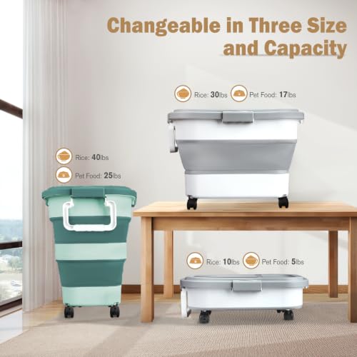 Komzon Rice Storage Container10-40 Lb, 25 Lb Pet Dog Food Storage Container, Collapsible Airtight Rice Storage Container, Rice Dispenser Bin with Cup and Scoop for Flour Cereal Pasta Grain, Cat Bird - size: 15-40 Lbs