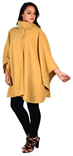 Dare2BStylish Women Poncho Style Fleece Cover Up with Muffler - color: Camel