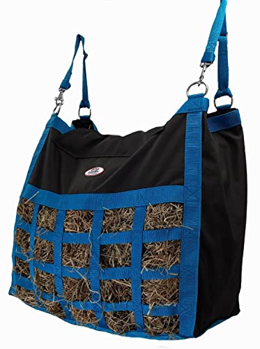 Supreme Slow Feed Top Load Hay Bag with Super Tough Bottom with 2" x3.5” Rectangular Openings and 6 Month Warranty (Turquoise & Black) - color: Black and Turquoise