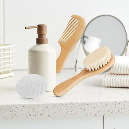 Baby Hair Brush and Comb Set for Newborns & Toddlers | Wooden Baby Brush Set with Soft Goat Bristles l Wood Comb l White Cradle Cap Brush| Ideal for Cradle Cap (3 Piece) - color: White Cradle Cap Brush+hair Brush+wood Comb
