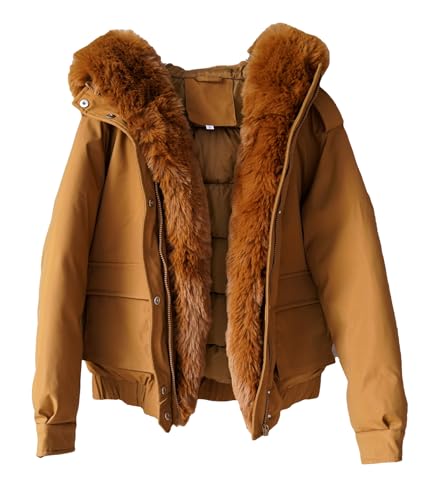 Winter Coats for Women Thickened Puffer Jacket with Detachable Fur Hood Winter Warm Parka Puffer Coat - color: Coffee, size: Medium