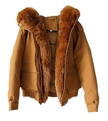 Winter Coats for Women Thickened Puffer Jacket with Detachable Fur Hood Winter Warm Parka Puffer Coat - color: Coffee, size: Medium