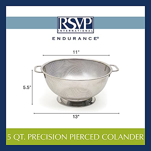 RSVP International International Endurance Stainless Steel Precision Pierced Colander, 5-Quart (Punch-5), Silver - size: 5-Quart