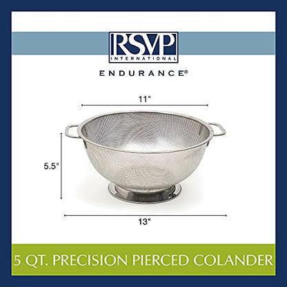 RSVP International International Endurance Stainless Steel Precision Pierced Colander, 5-Quart (Punch-5), Silver - size: 5-Quart