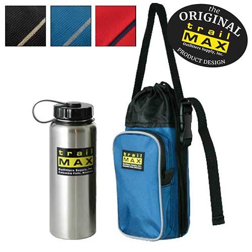 TrailMax 500 Series Water Bottle Horse Saddle Bag; Insulated & Padded Drink Holder; Western & endurance Saddle Water Carrier; Saddlebag w/ 1 Liter Stainless Steel Water Bottle; Black & Sand