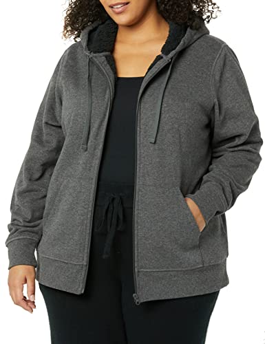 Amazon Essentials Women's Sherpa-Lined Fleece Full-Zip Hooded Jacket with Drawstring (Available in Plus Size) - color: Charcoal Heather, size: Small