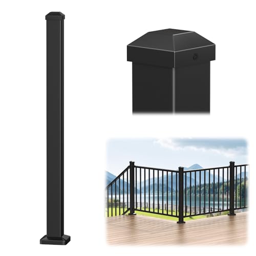BLIKA 1 Pack 2.56 in. x 2.56 in. x 39 in. Aluminum Deck Railing Post with Screws, Porch and Deck Railing Post, Matte Black Aluminum Post for Decks, Stair, Balconies, Porches & Fencing - color: Aluminum Post-1 Pack, size: 39 In