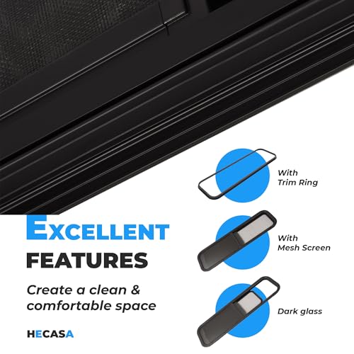 HECASA Universal 42" W X 12" H RV Window Horizontal Slide W/Trim Ring and Net Screen Side Window Tinted Tempered Glass Fit for Teardrop Cargo Trailer, Camper, Van, Truck - size: 42" W x 12" H