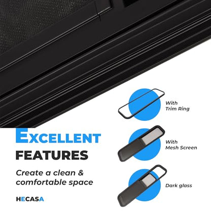HECASA Universal 42" W X 12" H RV Window Horizontal Slide W/Trim Ring and Net Screen Side Window Tinted Tempered Glass Fit for Teardrop Cargo Trailer, Camper, Van, Truck - size: 42" W x 12" H