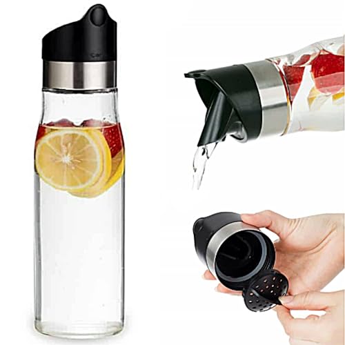J&M DESIGN 28 OZ Glass Pitcher With Lid Water Carafe Easy Twist Stainless Steel & Plastic Lid Removeable Strainer For Juice Beverage drinks Iced Coffee Milk Container Bottle Jar Mimosa Bar Supplies - size: 1-Pack