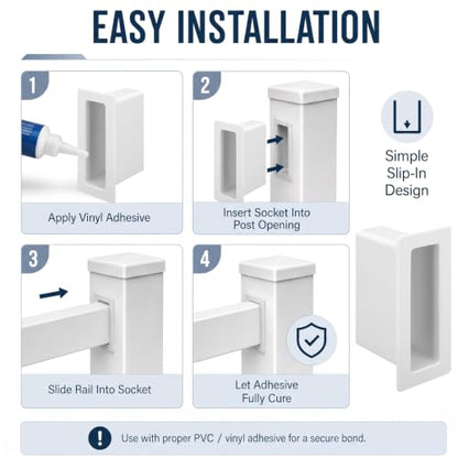 10 Pcs Vinyl Fence Gate Socket 1.5x5.5, White Rail Brackets | Durable PVC Pocket Rail Connectors for Privacy Fence Repair Rails Easy Outdoor Installation, Secure Gate Hardware