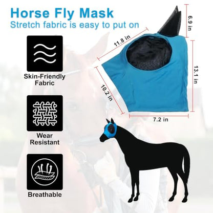 FOXLVDA Horse Fly Mask - Fly Masks for Horses with Ears Set of 2 - color: Blue/Pink