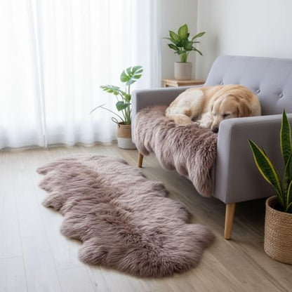 Premium Genuine Sheepskin Rug 2' x 6' Long Fur Soft & Natural Bedside Area Rug, Tan, Double Pelt - color: Tan, size: 2' x 6' (Natural)