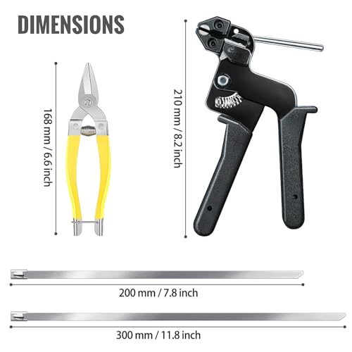 Stainless Steel Cable Tie Gun Kit + 200 Pcs Metal Zip Ties