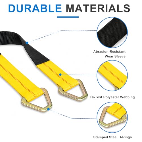 2" × 29" Premium Axle Tie Down Strap with D Rings, Heavy Duty Auto Axle Tow Straps with Protective Sleeves, Adjustable Tie Down Strap for Securing Car Transport, Car Accessories