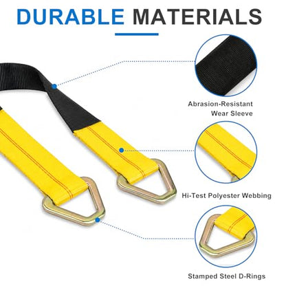 2" × 29" Premium Axle Tie Down Strap with D Rings, Heavy Duty Auto Axle Tow Straps with Protective Sleeves, Adjustable Tie Down Strap for Securing Car Transport, Car Accessories