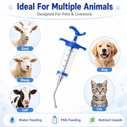 2 Pack 50ml Reusable Drench Syringe with Metal Nozzle for Livestock | Detachable Parts With Easy Cleaning For Daily Farm Animal Care