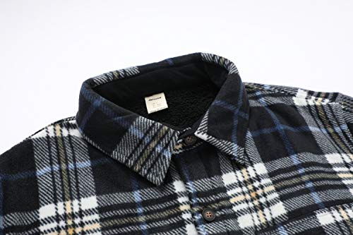 ZENTHACE Men's Warm Sherpa Lined Plaid Shirt Jacket - color: Navy/Beige, size: Large
